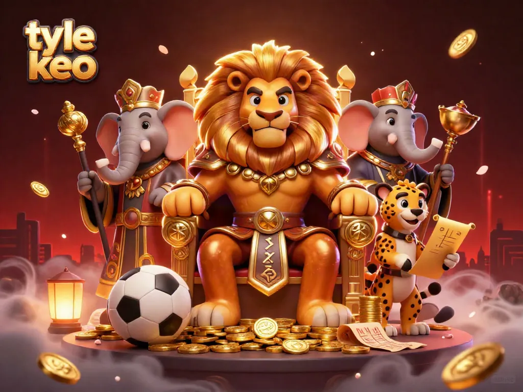 Engage in ty le keo with fierce lion king, wise elephant advisor, and swift cheetah messenger in a vibrant casino scene.