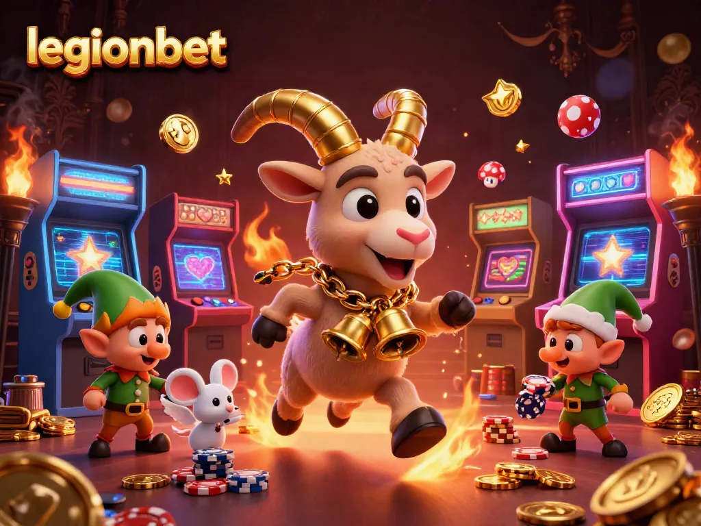 Experience the thrill of legionbet casinos with Krampus and festive characters in a vibrant gaming scene.