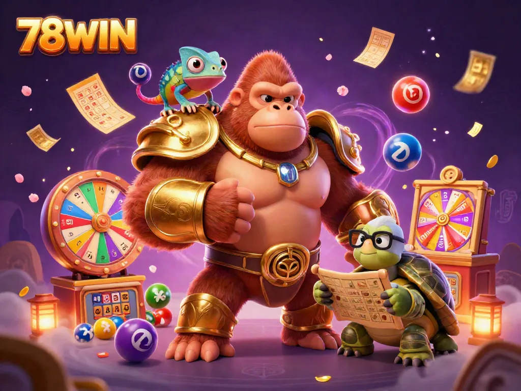 Engage with the vibrant world of 78WIN, featuring a powerful gorilla king and gambling elements.