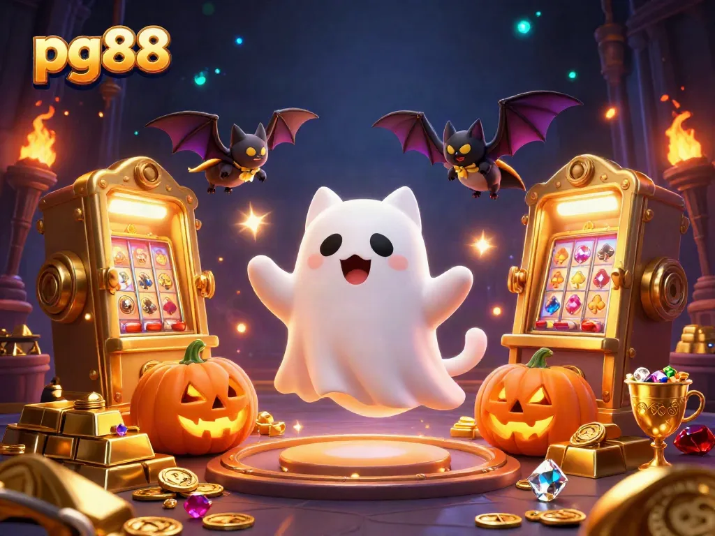 Experience thrilling gameplay moments at pg88 with a vibrant 3D casino scene filled with treasure and ghostly fun.