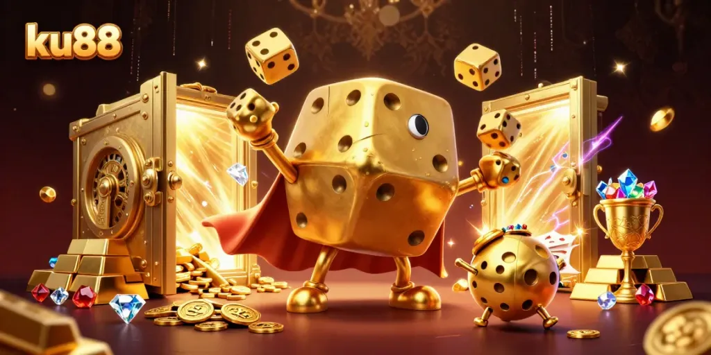 Bet on ku88: Experience thrilling gameplay with gold-encrusted dice and treasures.
