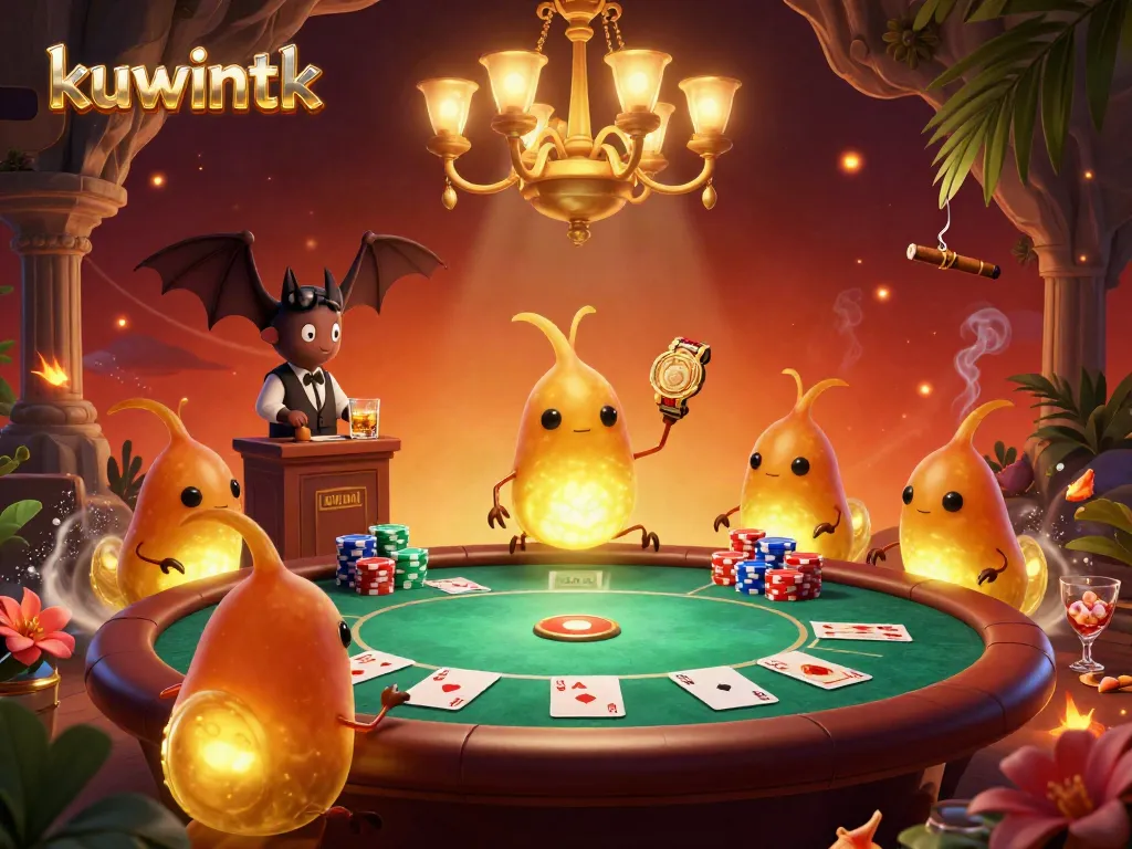 Illuminate your gaming experience with kuwintk's vibrant casino scene featuring glowworms and poker elements.