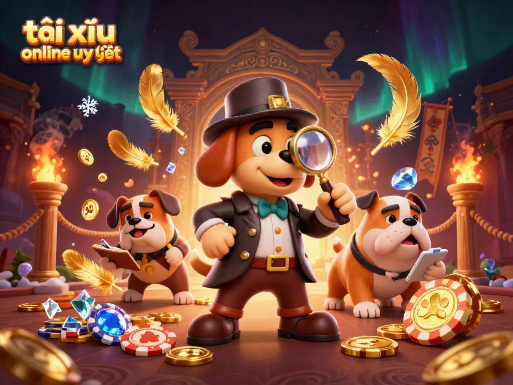 Engage in thrilling tài xỉu online uy tín with detective characters and golden betting tokens in action.