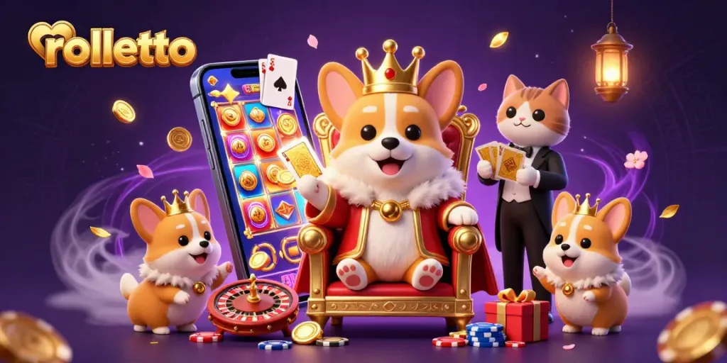 Experience the excitement of rolletto casino with a vibrant 3D illustration of royal themes and gaming action.