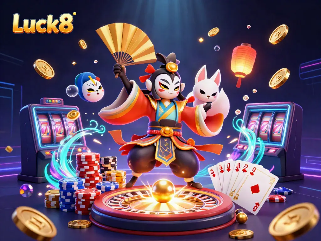 Luck8 players revel in vibrant gameplay with cascading coins, spins, and winning cards