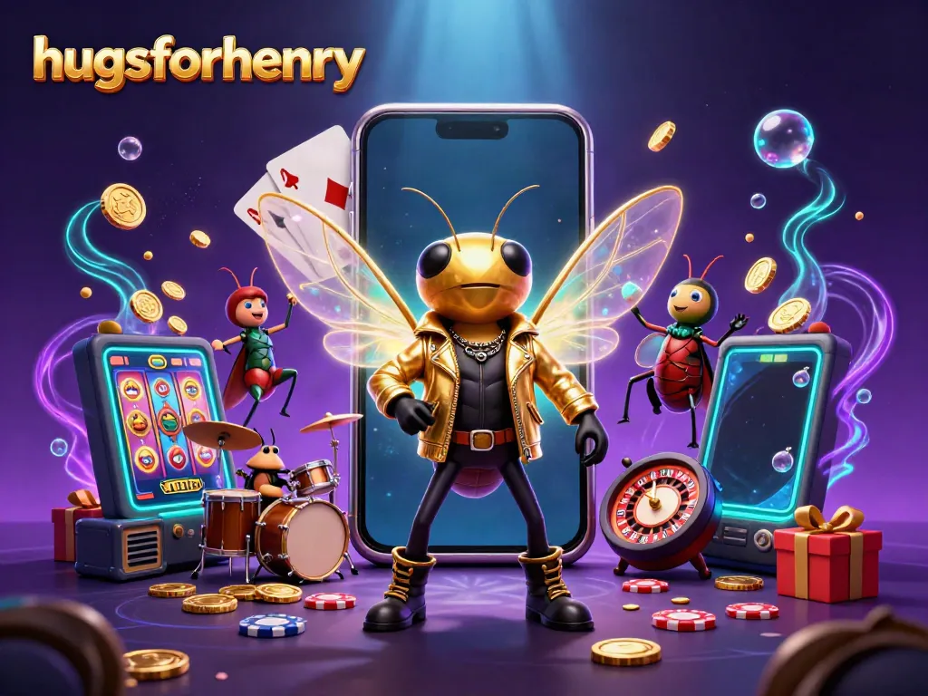 Embark on a thrilling journey with hugsforhenry, witnessing a vibrant casino scene with animated characters.