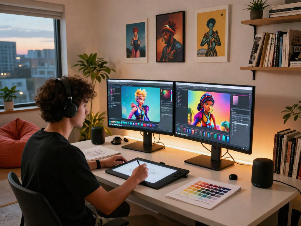Creating captivating nsfw ai art with innovative tools in a vibrant digital studio.