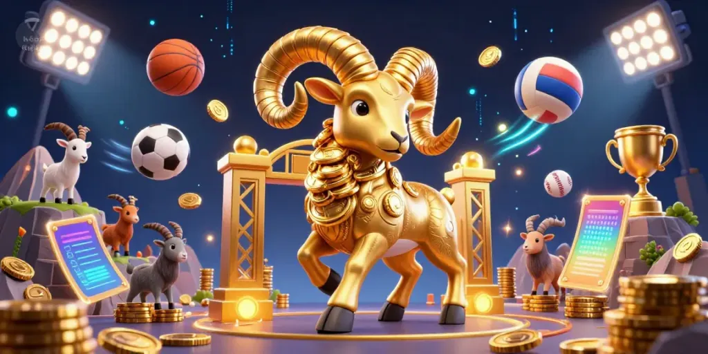 Experience the thrill of kèo nhà cái as a golden ram charges through a vibrant sports betting scene.