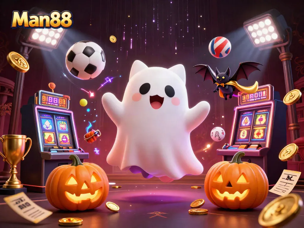 Bet on thrilling action at Man88 with a ghostly cat, vampire bat, and dynamic sports elements!