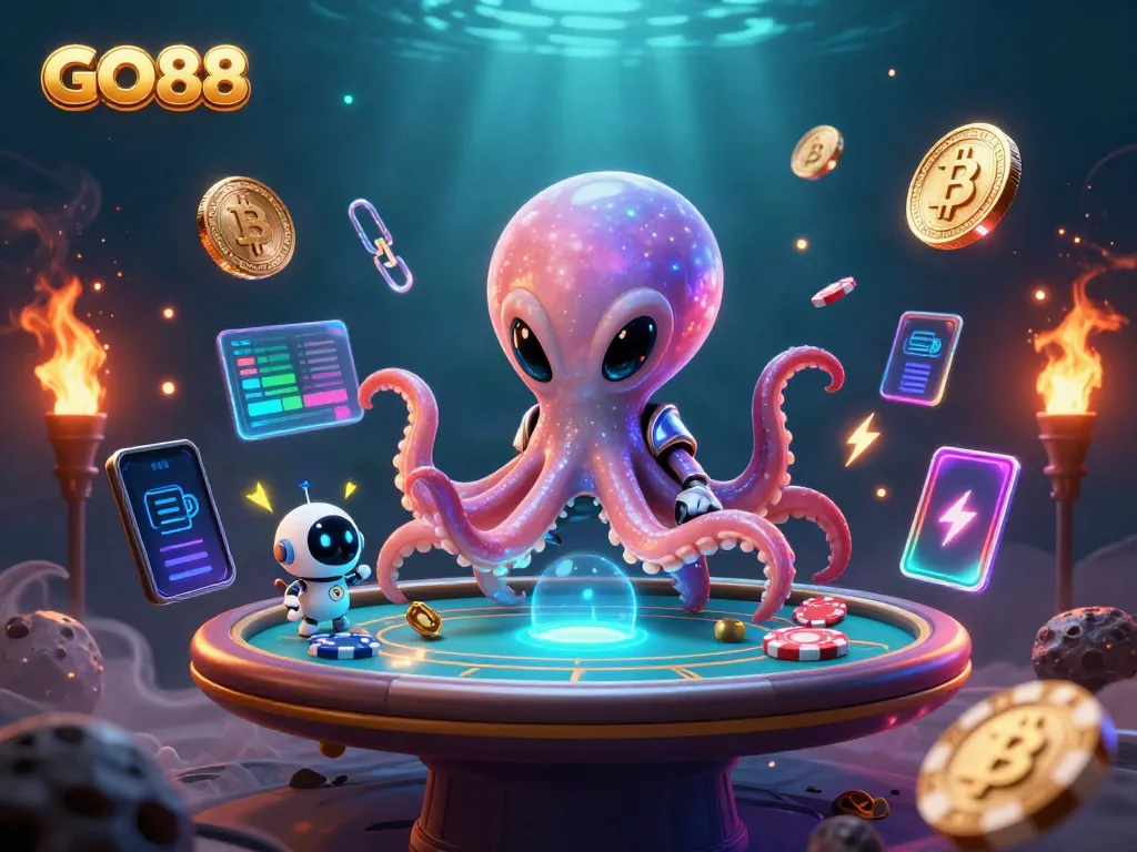 Experience high-stakes gaming with GO88's vibrant alien-inspired casino scene.