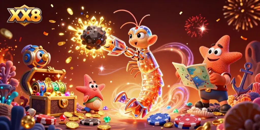 Engage in XX8 casino thrills as vibrant mantis shrimp and starfish conquer golden treasures!