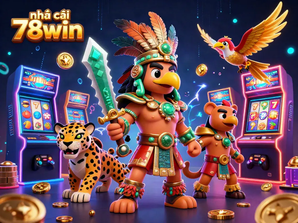 Engage with nhà cái 78win through this vibrant casino scene featuring Aztec characters and dynamic game elements.