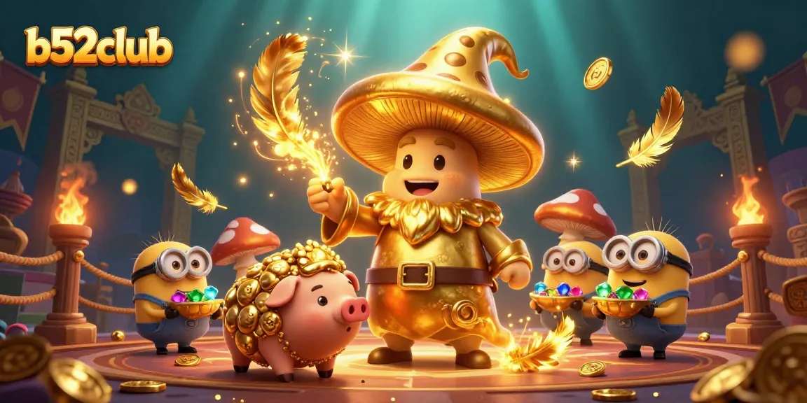 Experience vibrant gaming action at b52club, with a magic wizard and treasure-hunting pig.