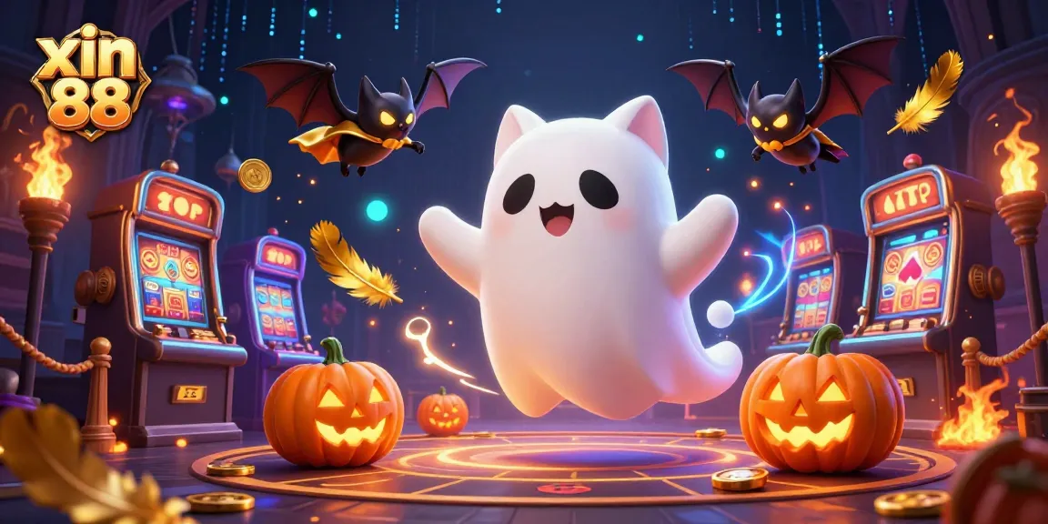 Float and win at xin 88 with a ghost cat and vampire bat in a haunted casino!