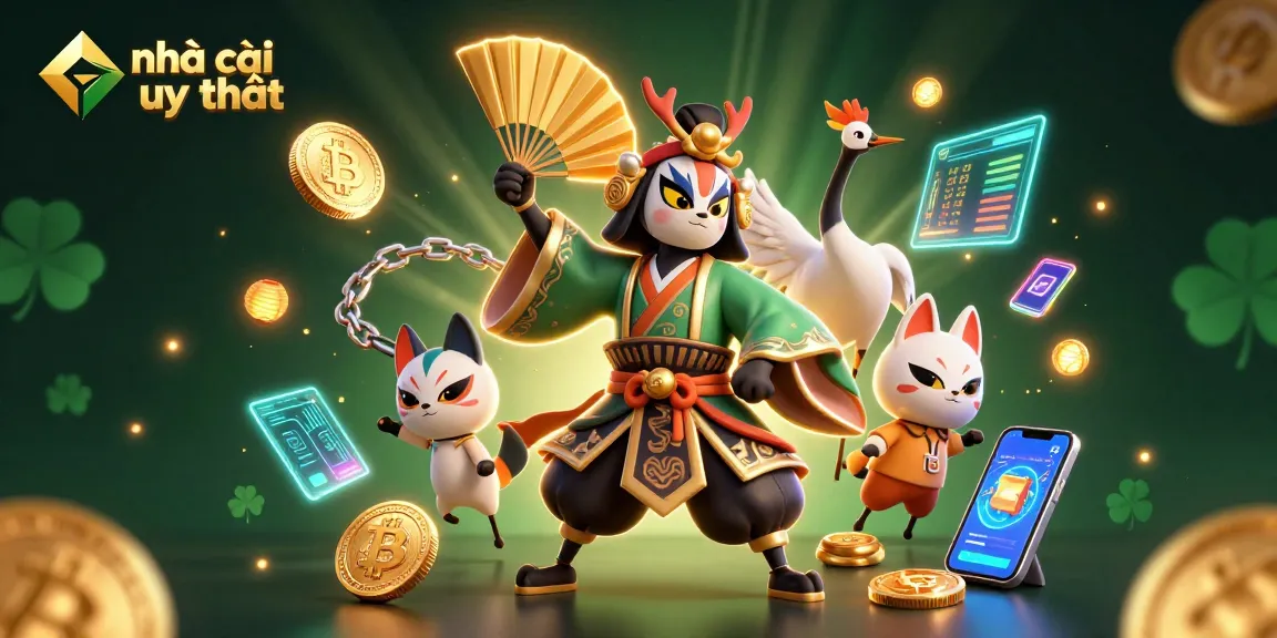 Experience the vibrant scene of nhà cái uy tín with kabuki warriors and crypto elements, captivating online gamblers.