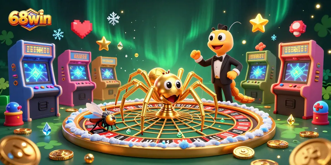 68win players engage in vibrant gameplay with a roulette wheel and immersive casino elements.