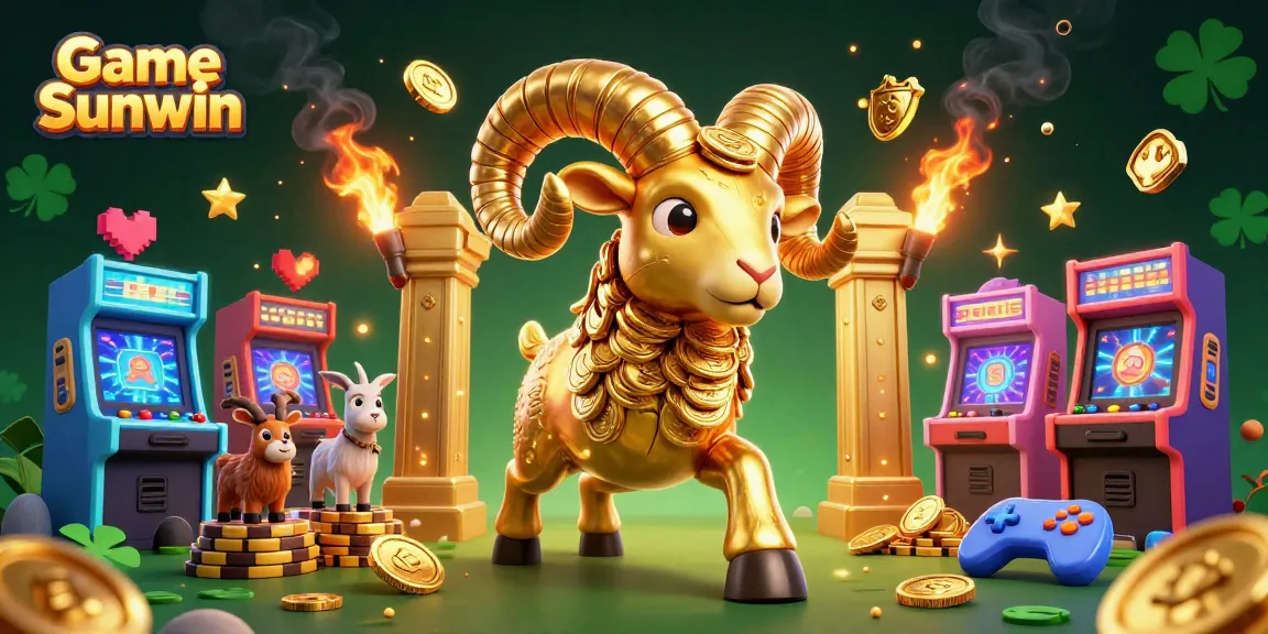 Experience thrilling Game Sunwin adventure as a golden ram charges through vibrant arcade and casino elements.