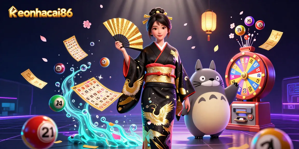 Engage with keonhacai86’s vibrant lottery scene featuring dynamic numbers and excited characters.