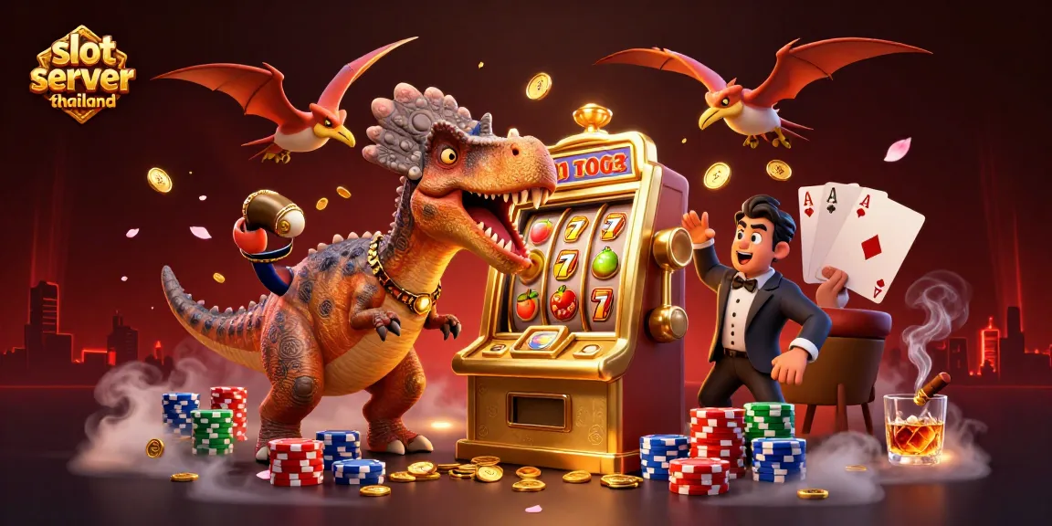 Engaging scene featuring slot server thailand with cartoon dinosaur characters and jackpot elements.