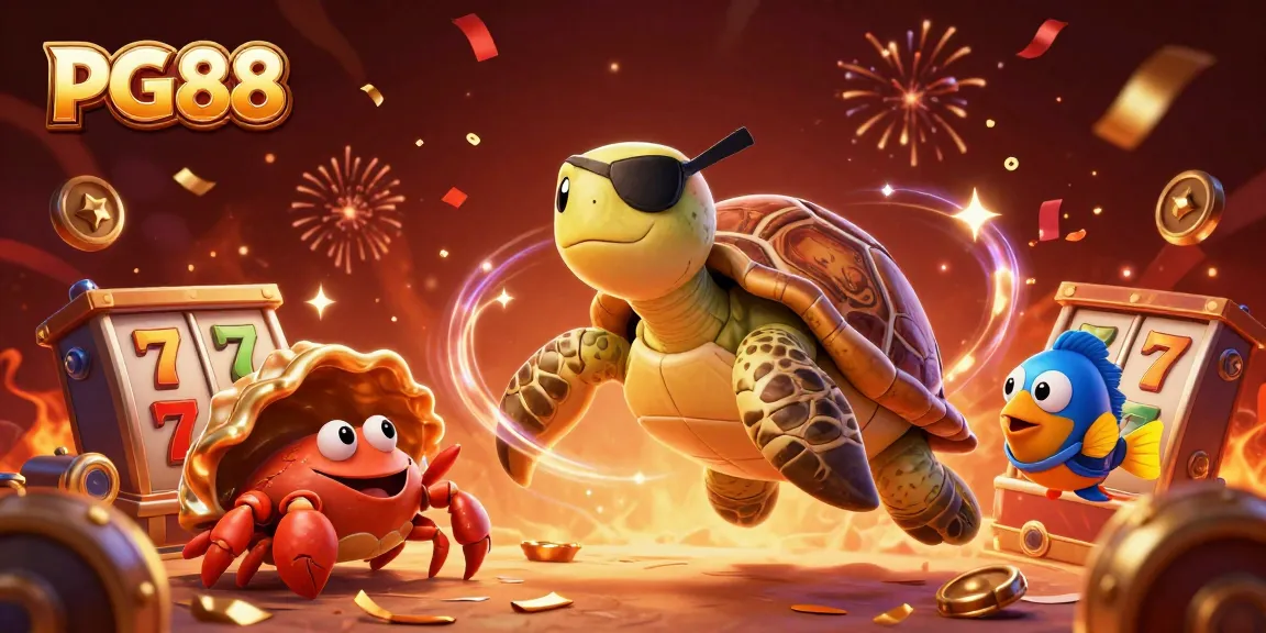 Experience the excitement of PG88 casino games with animated characters amid festive casino elements.
