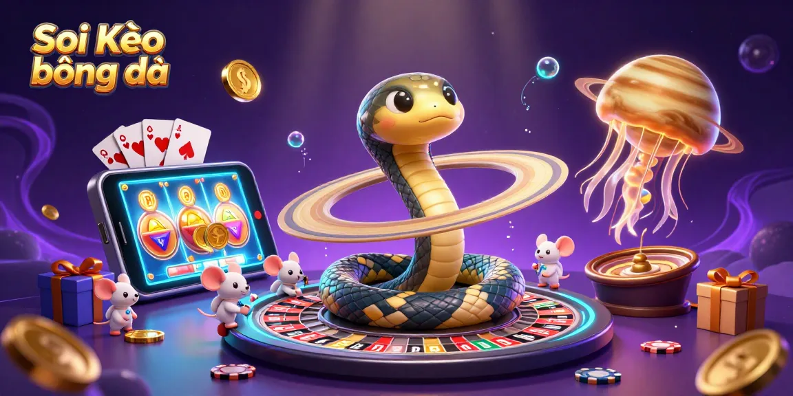 Engage in Soi Kèo bóng đá with animated characters betting on roulette in an energetic cosmic scene.