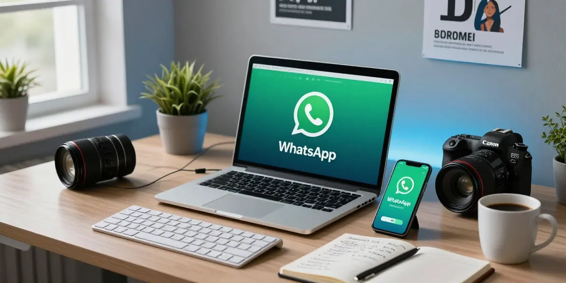 Engaging with WhatsApp下載 on a sleek laptop in a modern workspace, showcasing productivity tools and a cozy atmosphere.