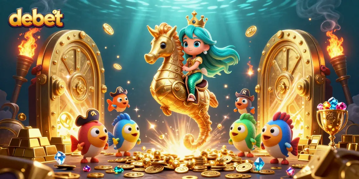 Engage with debet online gaming, featuring a vibrant underwater scene with colorful mermaid characters and treasures.
