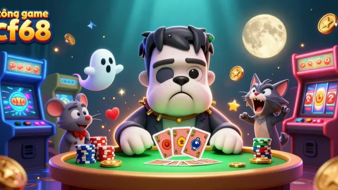 Engage with cổng game cf68, featuring vibrant characters and lively gambling scenes of excitement.