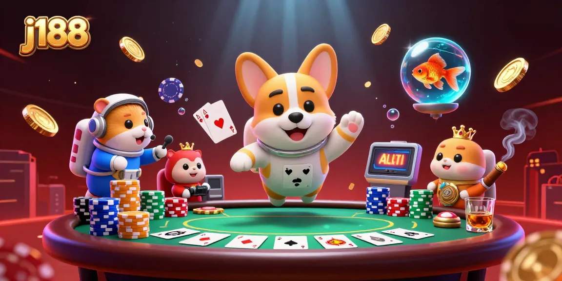 Experience thrilling gaming at j188, featuring floating poker chips and a unique space setting.