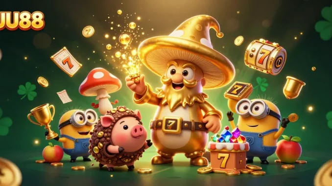 Engage with UU88's enchanting online casino experience through vibrant 3D characters transforming magic into gold.