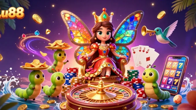 Join Lu88 for thrilling gaming with our vibrant casino scene showcasing slots, roulette, and vibrant chips.