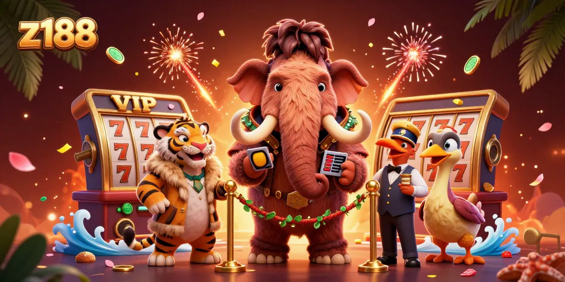 Experience the excitement of z188 as our woolly mammoth bouncer checks IDs at the casino entrance.
