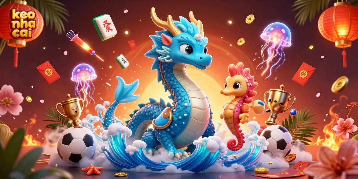 Experience keo nha cai excitement with a captivating illustration of a majestic water dragon and engaging sports betting elements.