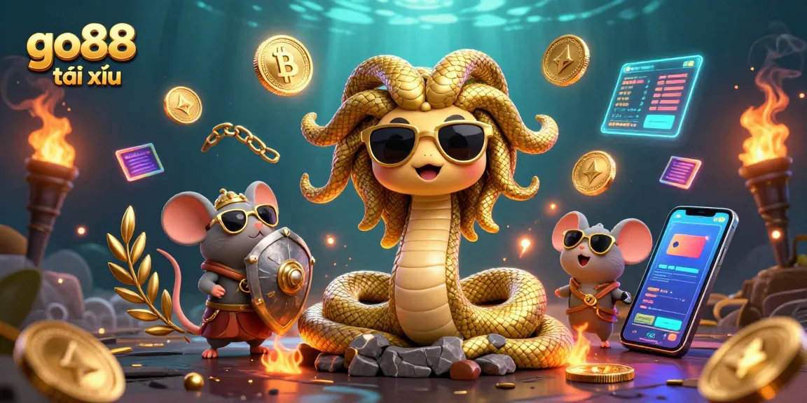 Engage in the excitement of go88 tài xỉu with a vibrant illustration showcasing dynamic characters and crypto elements.