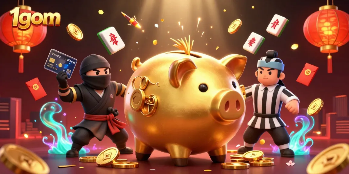 1gom features a golden piggy bank sumo wrestler showcasing dynamic sports betting action with coins flying