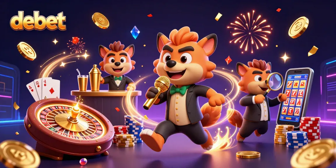 Hyenas in a comedy casino club celebrating wins at debet, featuring vibrant lights and casino elements.