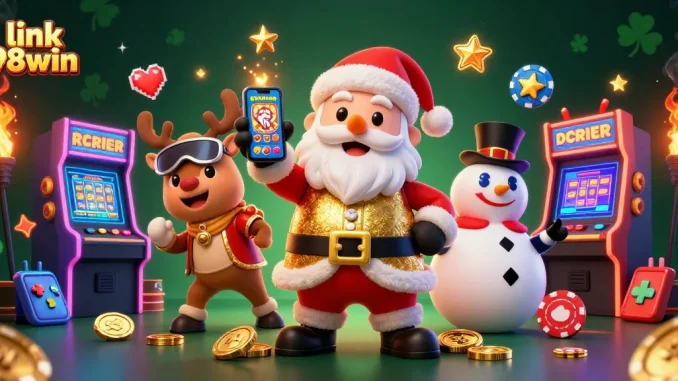 Win exciting jackpots at link 98win with Santa in a vibrant casino scene.
