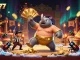 Experience thrilling gameplay with slot777 aplikasi, where a champion beetle stomps coins amidst dynamic casino elements.