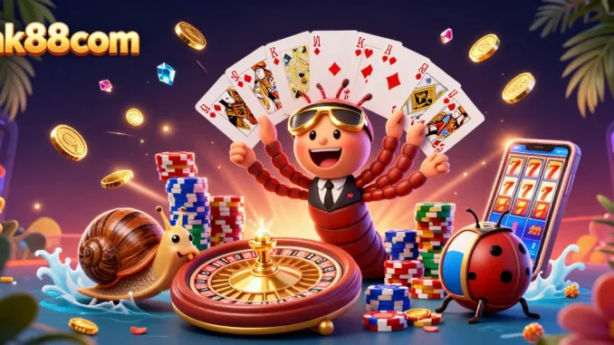 Experience thrilling excitement at nk88com with a cartoon millipede dealer and vibrant casino action.