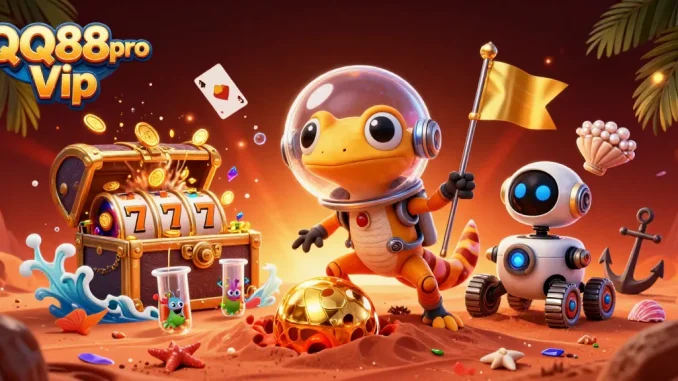 Experience thrilling wins at QQ88pro Vip with a Martian gecko discovering a golden casino.